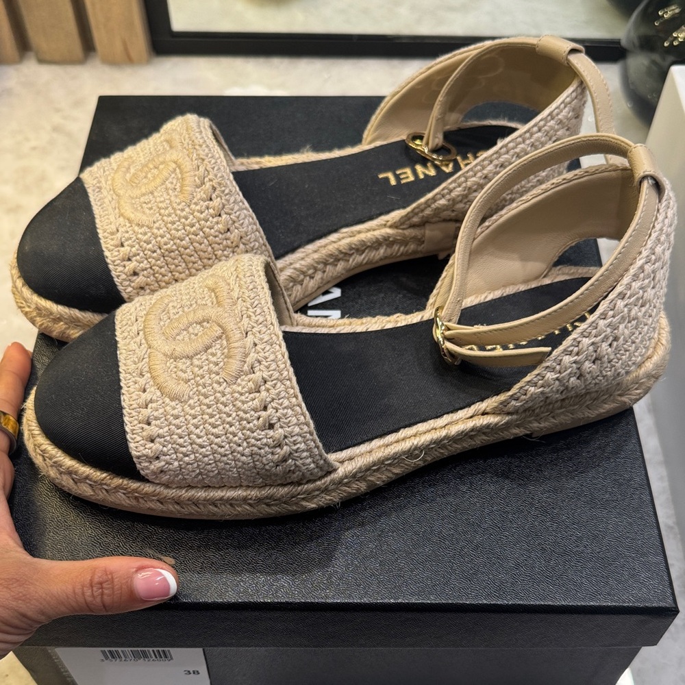 CHANEL Women's Black and Tan Espadrilles